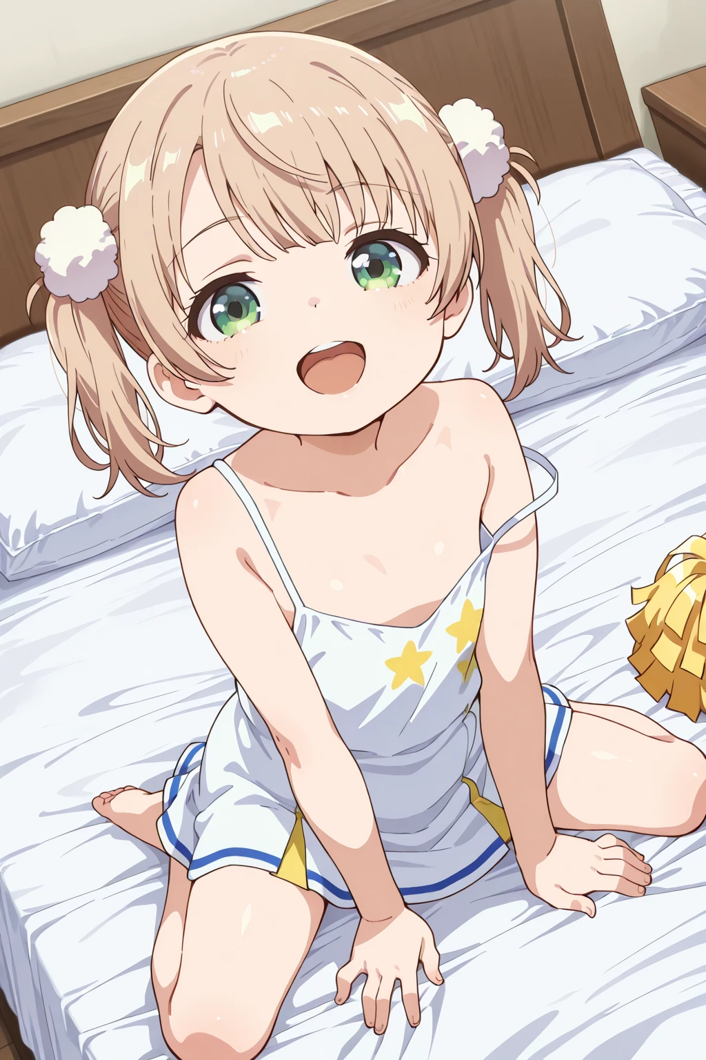 (((Pixel Perfect、Perfect in every detail))), Alone、One Girl、Nijigasaki Gakuen、 Bedroom、Watch Viewers、Bedroom、smile、夜、Yellow Bra、Yellow panties、Small breasts、Kasumi Nakasu