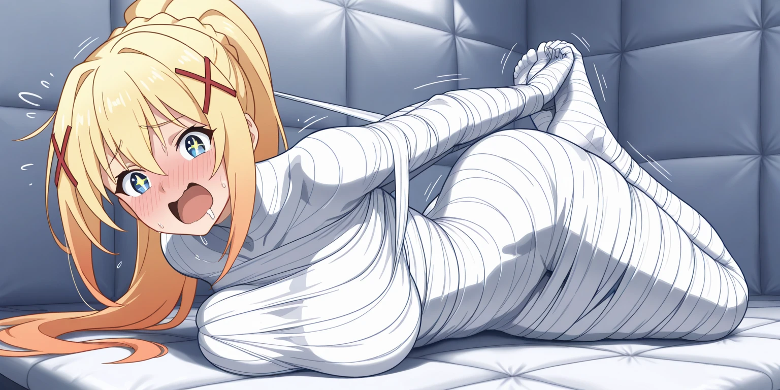 masterpiece, best quality,((loli)),((little girl)),(((kafuu chino))),blue eyes,((blush)), ((tears)), ((shy)),((gag)),((wedding_dress)),((frilled socks)), ((((mary janes)))),((arms_behind_back)),((legs together)), ((bondage)),((shibari)),clothed_masturbation, rape, about_to_be_raped, pregnancy,