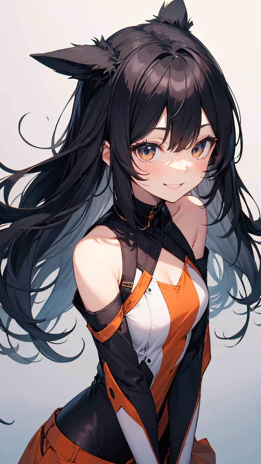 Highest quality、Realistic、girl、zoom、Orange eyes、Black Hair、Ninja、A well-trained body、White shinobi costume、Sleeveless、thin、Dark Skin、Flat Chest、Inappropriate smile、Moonlit Night、Bust Shot、