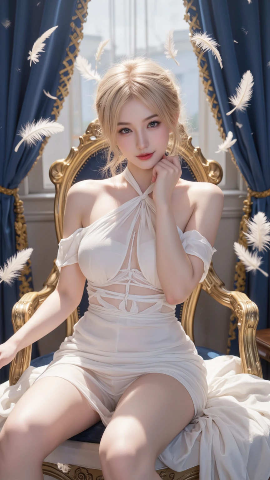 18-year-old, Wide-angle lens, Woman in ancient Greek costume、Woman enjoying merry-go-round at night,Shoulders out、thin、Serious expression、Short-haired、Deadly position, Gorgeous Necklace, Light milky porcelain skin, Smooth, Translucent white skin, Enchanting anime girl, Beautiful and seductive anime woman, Ultra realistic sweet bunny girl, Pale porcelain white skin, Smooth, Realistic and perfect body, Anime Girl Cosplay, Perfect body with realistic shadows, Switzerland'masterpiece, Next to the perfect white rabbit