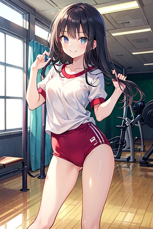 Selfie, Uplifting, Change of clothes, Lace red underwear, The background is the locker room, Cute face:1.5, Petite:1.5, 15 years old, Long Hair:1.5, ponytail, Brown Hair, Small breasts, uhd, retina, masterpiece, ccurate, anatomically correct, textured skin, super detail, high details, high quality, best quality, highres, 4K