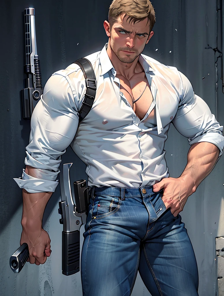 Ruggedly handsome older man DILF wearing key necklace. Dominant, Confident, bdsm