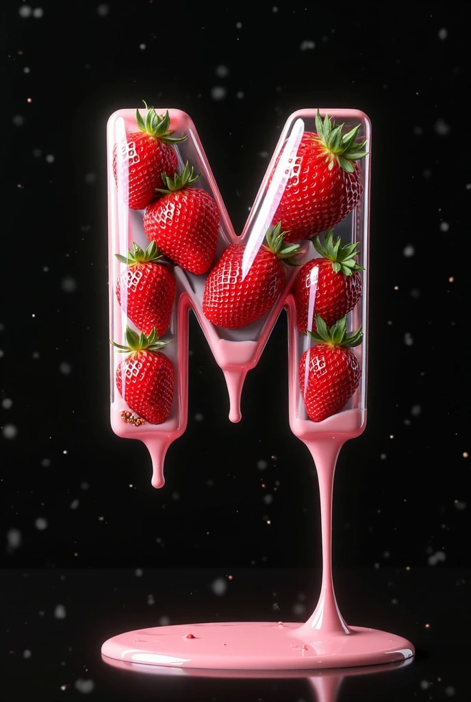 strawberry milk bottle, strawberries flying around. design