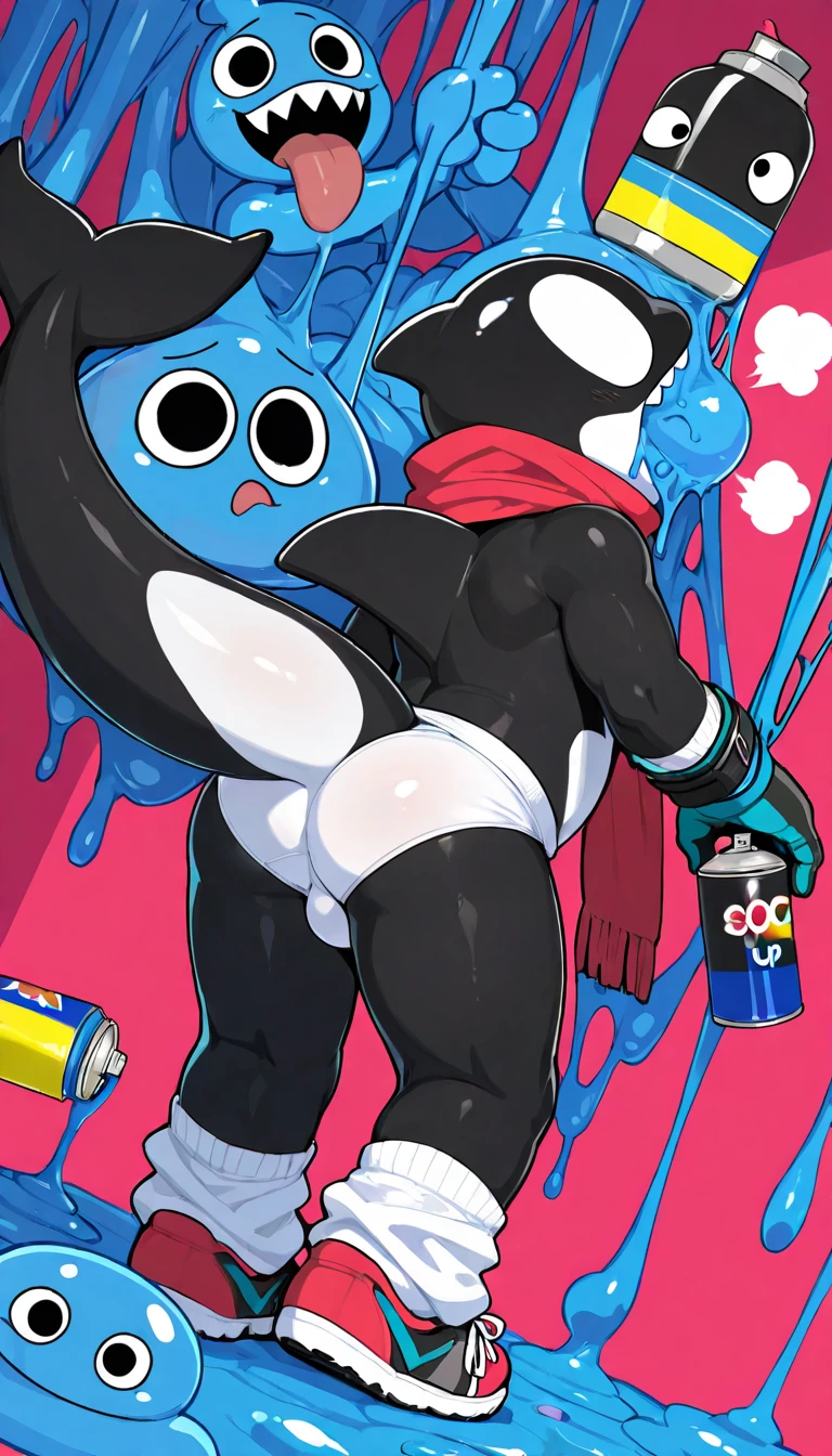 masterpiece, best quality, detailed, disembodied hand, yaoi, blush, white background, solo focus, finger in another's mouth, tongue, trap, forced smile, hand in another's mouth, femboy, simple background, solo, crosss dressing, navel, 1boy, penis, flaccid penis, ghost hands, colored skin, multi colored skin, blue skin, Dark gray skin, black hair, monster boy, hand job, molested, huge penis, animal penis, knotted penis, moaning, sweat, anal penetration, fish tail, from behind, looking at viewer, large penetration, bend over, colored jaw, colored stomach, stomach buldge, nude, naked, cum in anus, cum, excessive cum, precum, precum string,