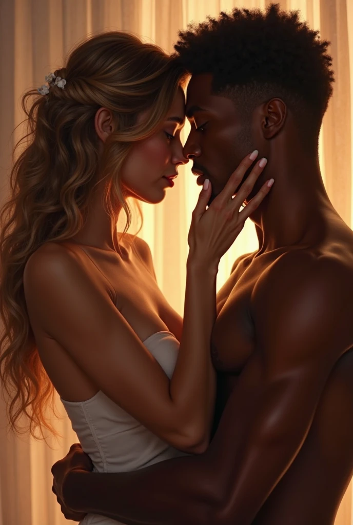 Couple interracial , blond woman and black man