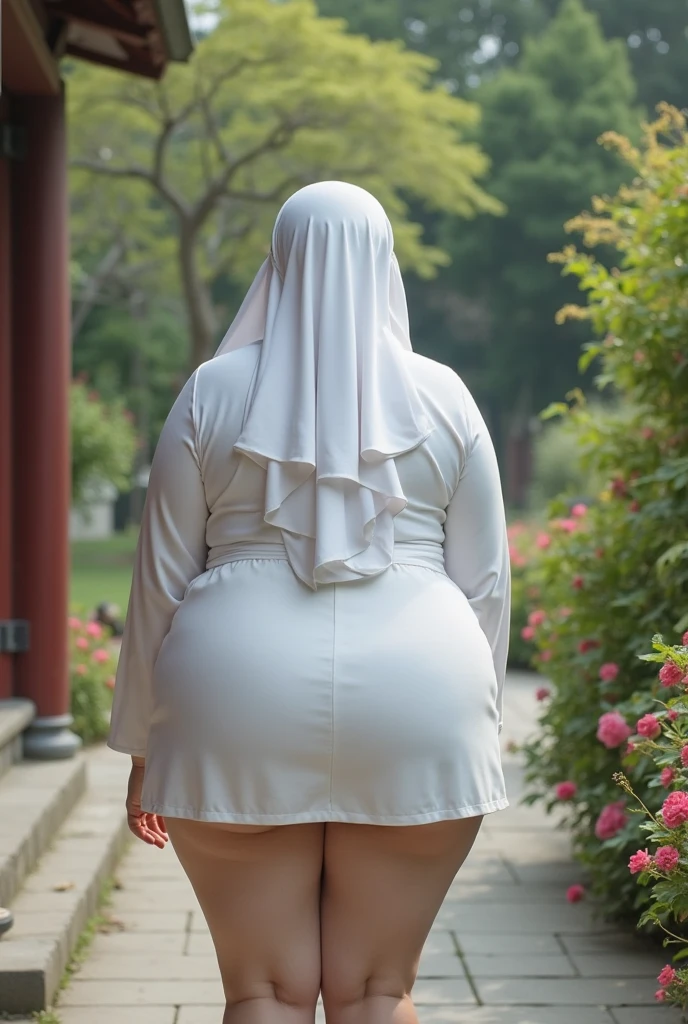 ((Best Quality, 8K, Masterpiece:1.3)), (Large Breasts:1.3), (Huge Breasts:1.3), Reality, (Detailed:1.4) A woman with white dress and white head cover posing at the jungle, nun uniform, nun, standing, beautiful woman, cross necklace, a woman with eyes shadow and double eyelids, detailed face, perfect body, nice thigh, thick thigh, nice booty, perfect butt, 1girl, beauty earing, beautiful alluring woman, maya fey from ace attorney, seductive girl, beautiful alluring girl teen, attractive girl, UHD, Ultra Realistic, extremely detailed, tfft, curvy, kiara, Body, Chubby, 12, Belly