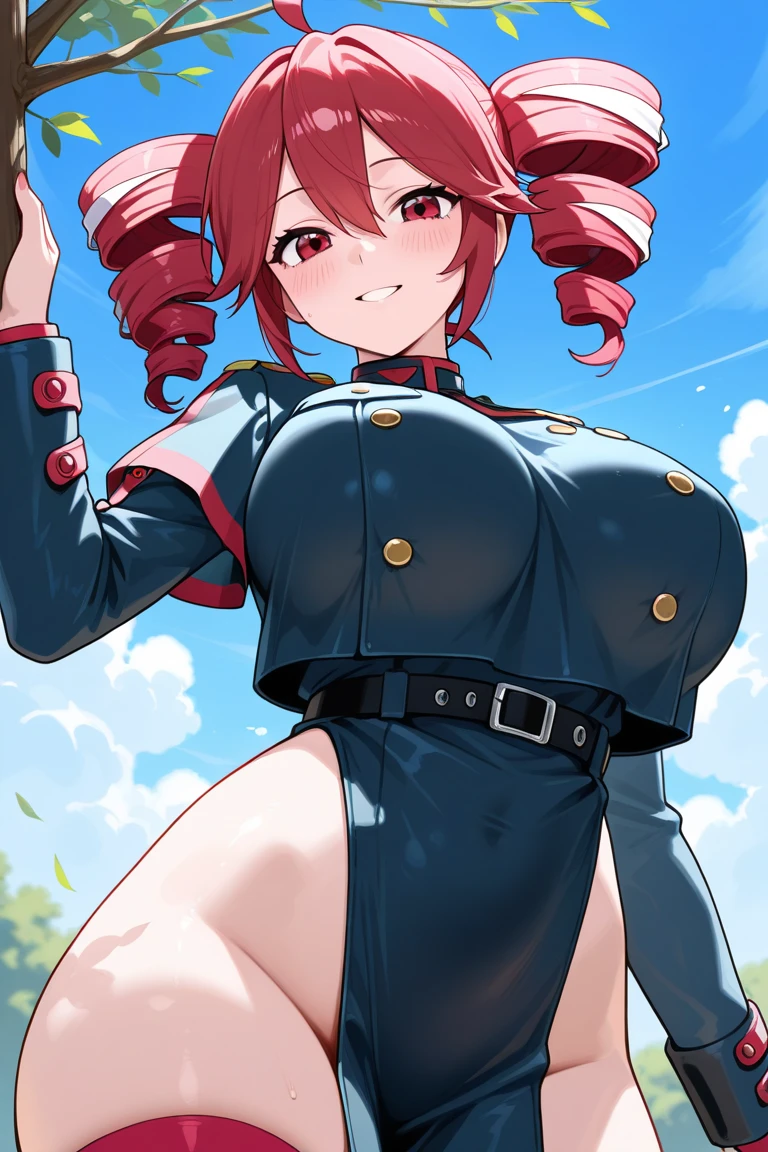 (Completely naked、Full nudity、Defined body、Biologically correct body、Muscular body、Ultra detailed pussy in focus、Wide open labia majora、Visible labia minora、Vagina hole visible from inside、Big Breasts、Legs wide open to the left and right)、masterpiece、highest quality、Official Art、、Alisa Southern Cross1people、1Girl、Alisa Southern Cross/Sgt. Frog、solo、Orange Hair、Hair length to the waist、Twin tails、low Twin tails、hair bobbles、fake animal ears、Red eyes、Slanted Eyes、sexy、Cowboy Shot、Embarrassed expression、ruins、Rubble、NSFW