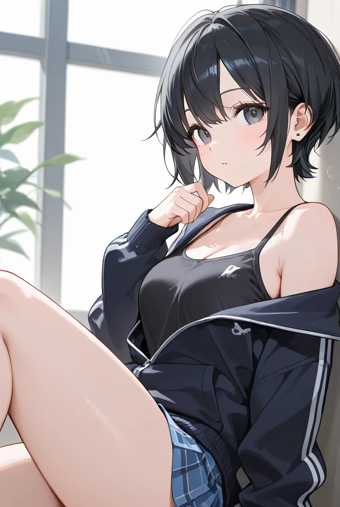 Extremely angry tomboy girl ,super attractive and strong personality black coat outfit and black white hair,athletic body 