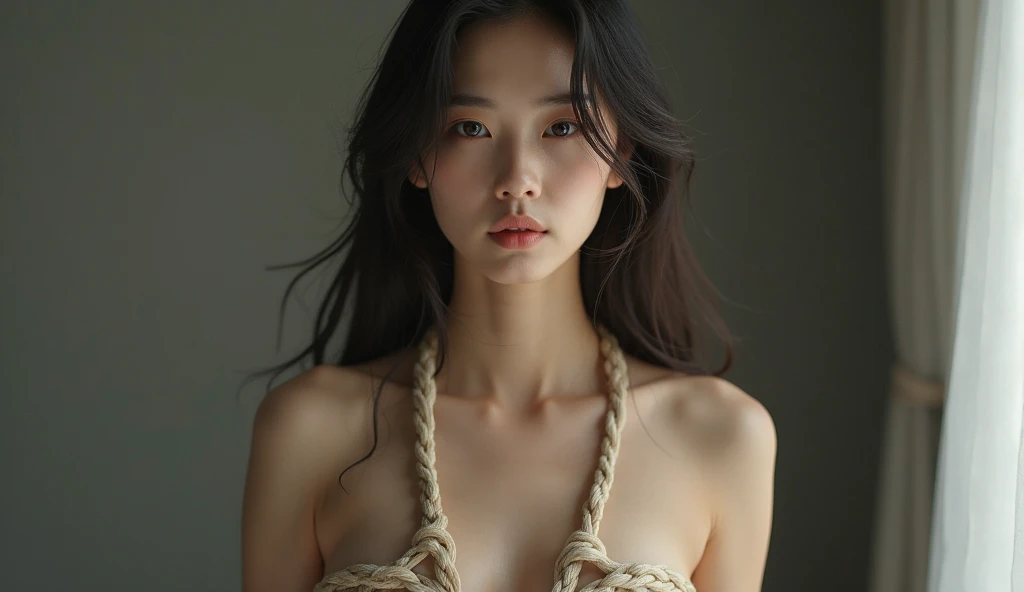 (masterpiece, highest quality:1.2), 8k, Naked 12 year old girl, 85mm,公式AR RAW Photos, Super slim, slender, medium breasted beautiful girl、((highest quality、描かれたdetailed),(Half Body:1.5),(Full nudity:1.8),(strangle、Common Weaknesses:1.5),(A rope was tied around his neck.:1.5)、(Tabletop, highest quality:1.2), 8k, 12 year old student, 85mm, Official Art, RAW Photos, Absurd、Pretty face, (Close-up of beautiful perky breasts), 上Half Body, , Gardenias, (Slender beautiful girl:1.4),(Beautiful medium breasts close-up), (Small 細い thighs 1.2),(Small Ass) , View Viewer, No makeup, (Frightened face:0.4), (drool overflows from a wide open m外h:1.4) (Red cheeks:0.4), (Embarrassed face:1.4)、(A distorted face:1.4), (A resigned face:1.2), (1.2)Film Grain, chromatic aberration, Sharp focus, Face Light, (Very dark space:1.2),(Close-up of gray wall in dark space 1.1),(No lights 1.1) 、 detailed face, Bokeh Background,One Girl , (Full nudity:1.4),, The eyes are brown, Tabletop, highest quality, detailed, upon, 12-year-old junior high school student, Are crying、 White semen splattered on my face、
