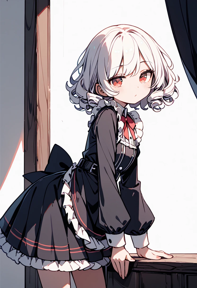 NSFW, cute girl, short silver hair, , black knee-high socks, ,High heel pumps,Gothic Lolita(:1.3)