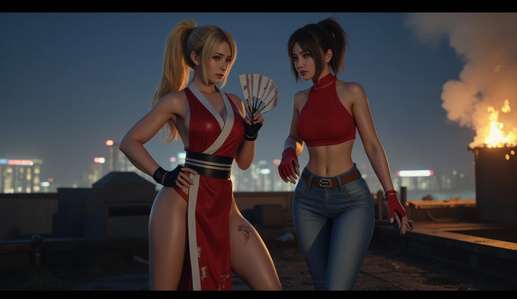 A girl ( Tifa Lockhart),red low shoulder shirt[ tight], white totally short pant ,perfect body ,night, rain city( at the middle of road), skinny ( big breasts) ,sweating ( can see inside ) ,8k resolution