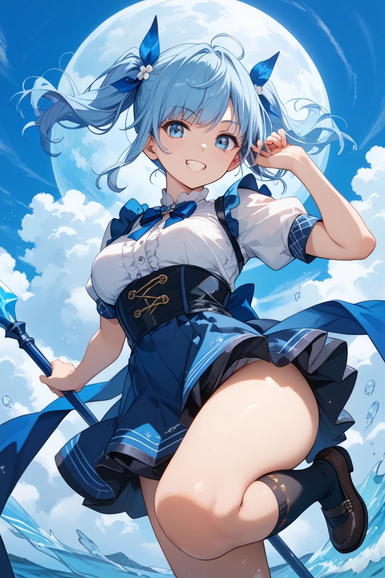 costs, aqua, blue hair