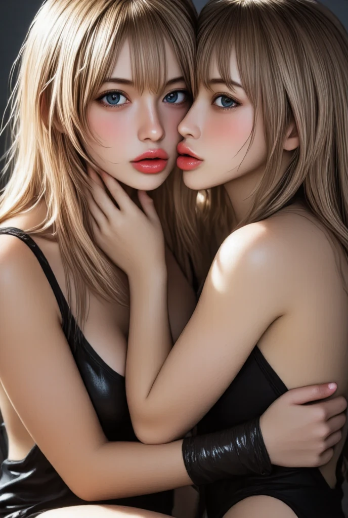 Three girls hugging each other, six hands with a maximum of five fingers on each hand. Kiss each other face to face. Grasp each other's breasts with your hands. Perfect Body, {{}}, {Perfect Body}, {Delicate Face}, {{Best Quality}}}, {{Super Detail}}, {{Masterpiece}}}, {{Best Quality}}}, {{Super Detail}}, {{Illustration}}, {Messy Hair}, {Messy Hair}}}}, Clear Facial Features, Clear Skin Features, Clear Areola, Lace, Black Lace, Ahgao, Realism, Realism, Neorealism, Octane Rendering, Corona Rendering, UE4, High Detail , Ultra High Quality, High Resolution, 8K Art Station Trend, HD, Hyper-Realism, Telephoto Lens, Chest Lens (MCU), First Person View, Film Lighting, -Imagination-
