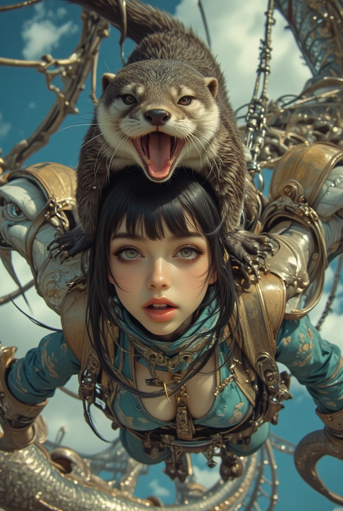 a lovely woman, cheetah print ninja outfit, cheetah ears headband, razor fist blades, using ninja training, running very fast, zooming towards scared goblin warrior, best quality, 4k, 8k, highres, masterpiece:1.2, ultra-detailed, realistic, photorealistic, photo-realistic:1.37, HDR, UHD, studio lighting, ultra-fine painting, sharp focus, physically-based rendering, extreme detail description, professional, vivid colors, bokeh, fantasy, action, dynamic, dramatic lighting
