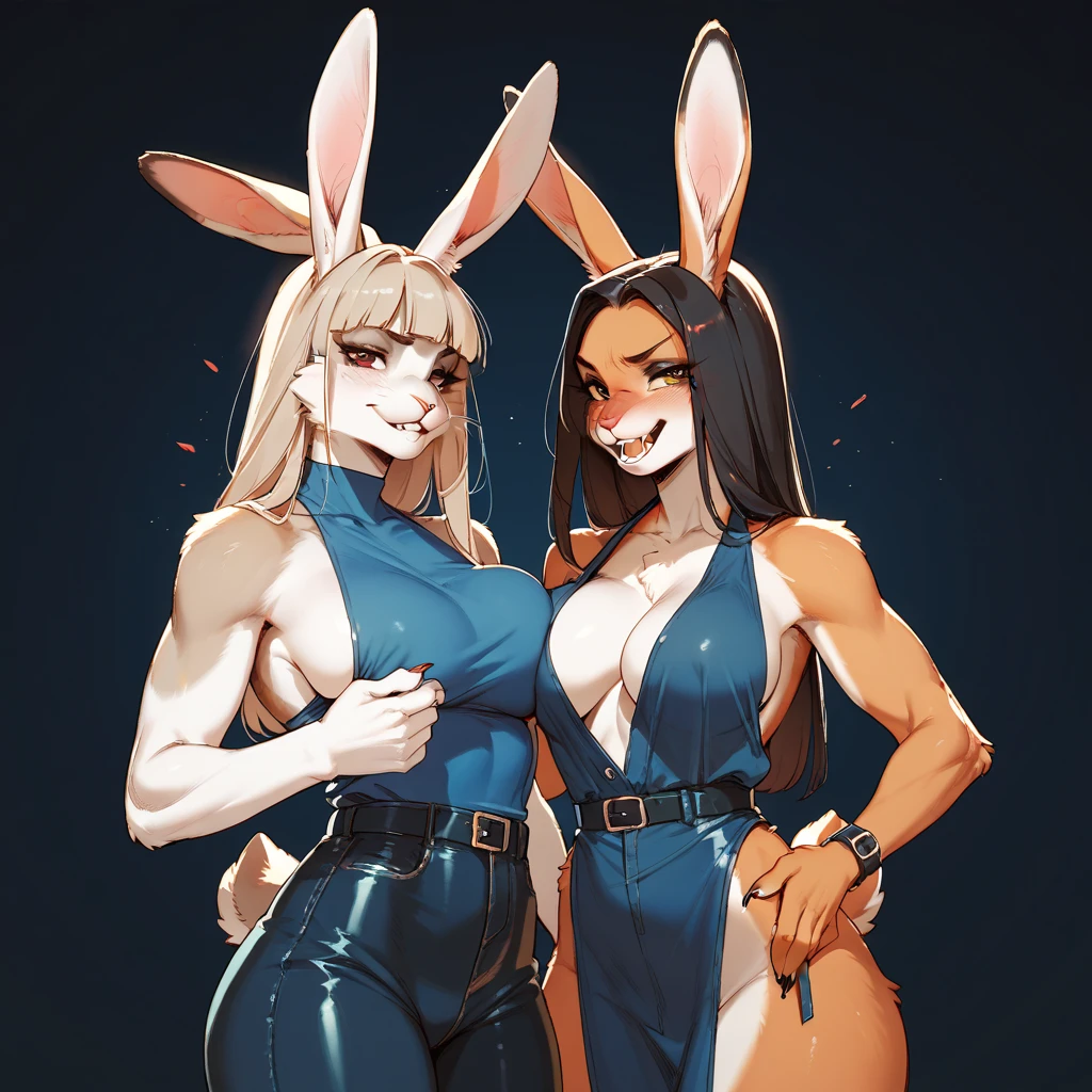 Beautiful 40 year old woman with wavy black hair muscular body perfect breasts red lips leotard and pantyhose Playboy bunny heels rabbit ears headband standing tender face cheerful raising her arms behind her head