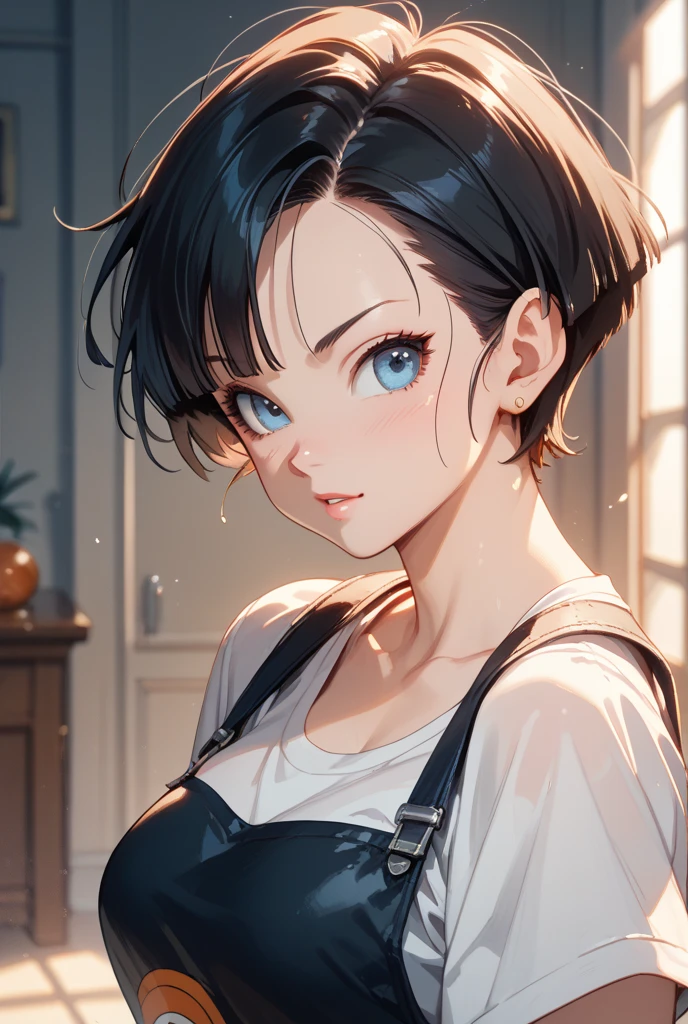 high school girl、Black hair bob cut、sweat、one&#39;s home、Midnight、Dark Room、kitchen、refrigerator、table、ramen、Fried rice、blush、cute、