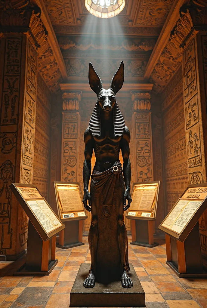 A photo of Anubis exploring an ancient and mysterious tomb adorned with hieroglyphics,original,anubis is a tall muscular man with the head of a jackal. he is dressed in pharaoh clothing from ancient egypt