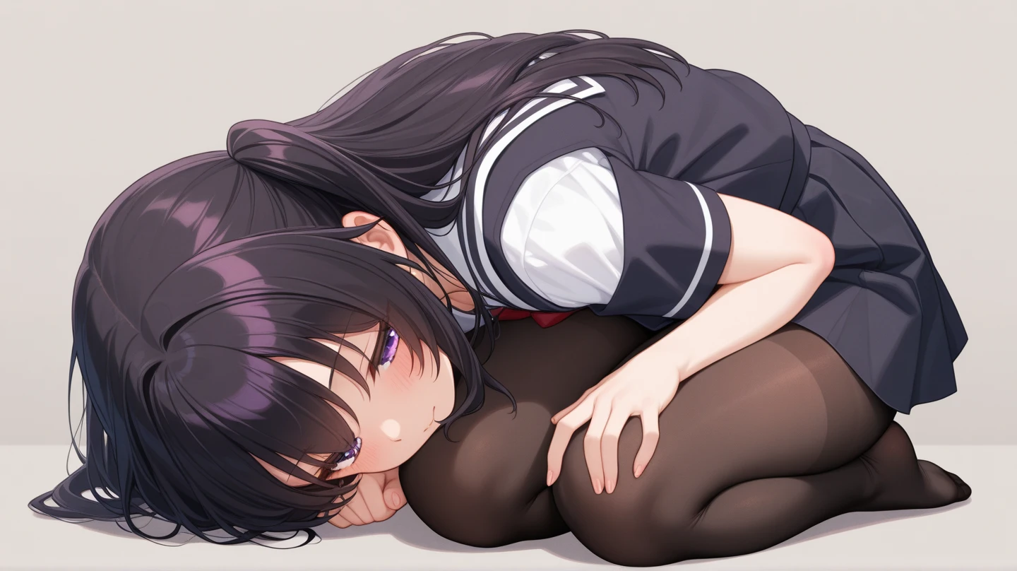 best quality, 4K, 8K, 1 girl, solo, Twin tails, chibi, (simple background, white background:1.4), whole body, full body, Prone, Crawling, Lying down, (hoodie, oversized clothes:1.4)