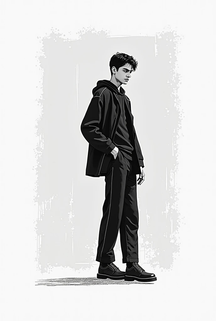 Make me a sketch of a hairstyle, for Carmen, a work of modern ballet and contemporary dance. I want an image of a pair of high-waisted suit pants for a man