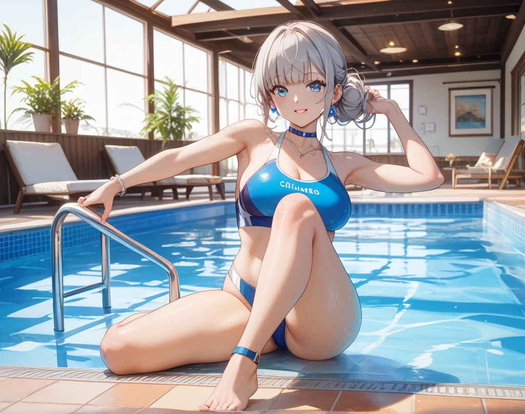 RAW Photos、Realistic、Ultra-realistic、Perfect Anatomy、Correct skeleton、小さいface、Party Time、Lots of girls、 masterpiece、22 years old:1.37、 8K, Very detailed, 、Very detailedな_face_eye、(Moderate breasts:1.34)、cute、Short Bob、Gray eyes、Beautiful proportions、Random color bikini、 細部まで美しいface、Highly realistic photos、((Night Time、Pool 、The water surface is illuminated by the lights underneath the pool.、Elaborate lighting、))、Cowboy Shot、Highest quality、Ultra-high resolution、