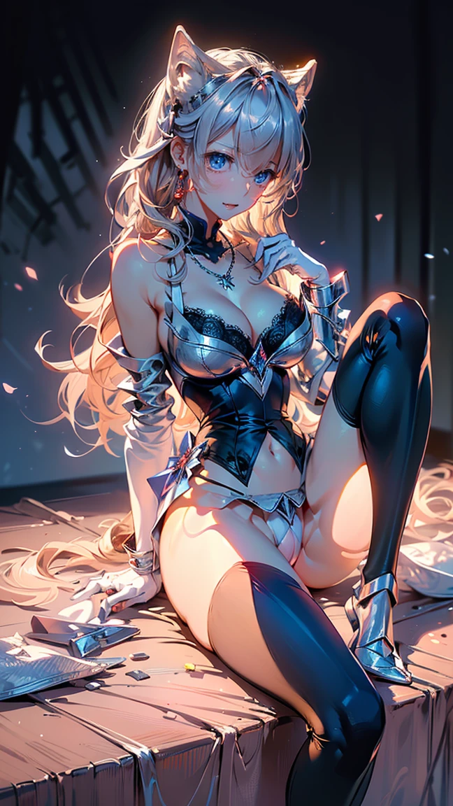 (High resolution, Pixel perfect, Gorgeous illustration),
Beauty Blonde stripper Nightclub black leotard pole dance Provocative eyes Cheeky seducer Wolf Hair Brown skin Female pubic hair Half arched back Spread-legged squatting collar