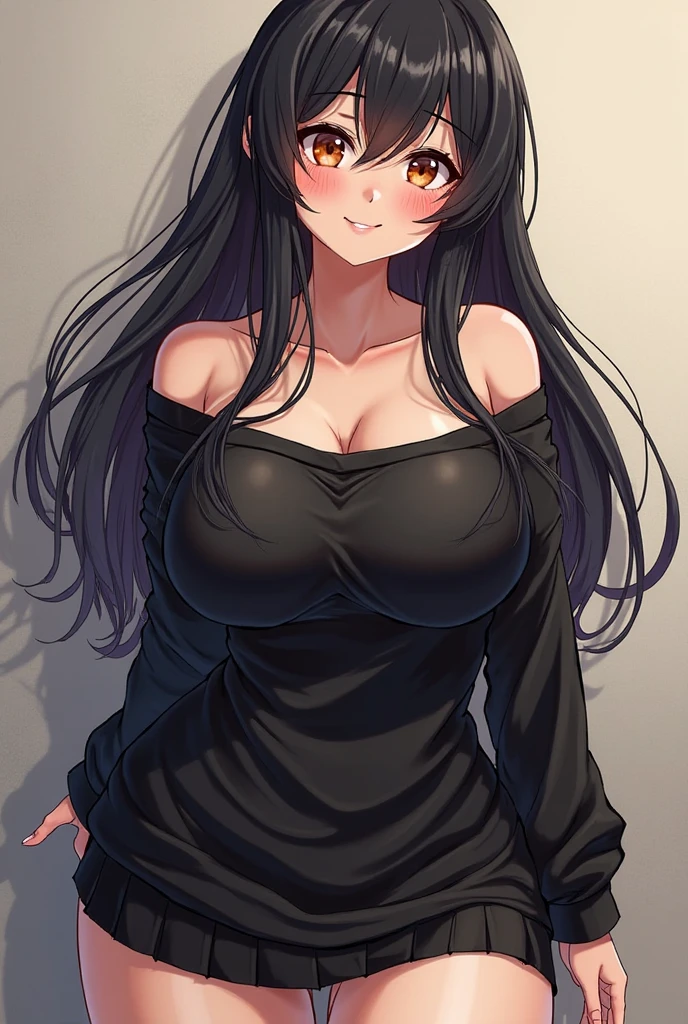big breasts ((1 sexy feline cat girl)) ((long black hair, high ponytail)), red eyes, wavy hair, extremely sexy body, Choker, (((beautiful sweater, beautiful and stylish skirt)) ), detailed, hyper detailed, (((perfect face)), soft lighting, ((best quality)), dynamic poses, cute expression, popcorn, sofa, tv, living room