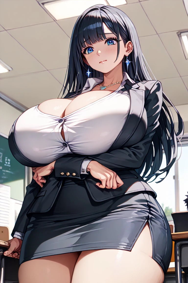2heads, a tall thin woman with 2 heads. She has enormous breasts. She is wearing business attire. She is in an executive office. Laying on back, laying on desk. Straddling viewer, having sex with viewer. She has enormous fat breasts. She looks nerdy. Large circular glasses. She is smiling wide. She looks drunk. She has messy hair. She has giant hard nipples. She has gigantic fat breasts. She is very tall and thin. She looks young. Blushing, aroused. Drunk, intoxicated.