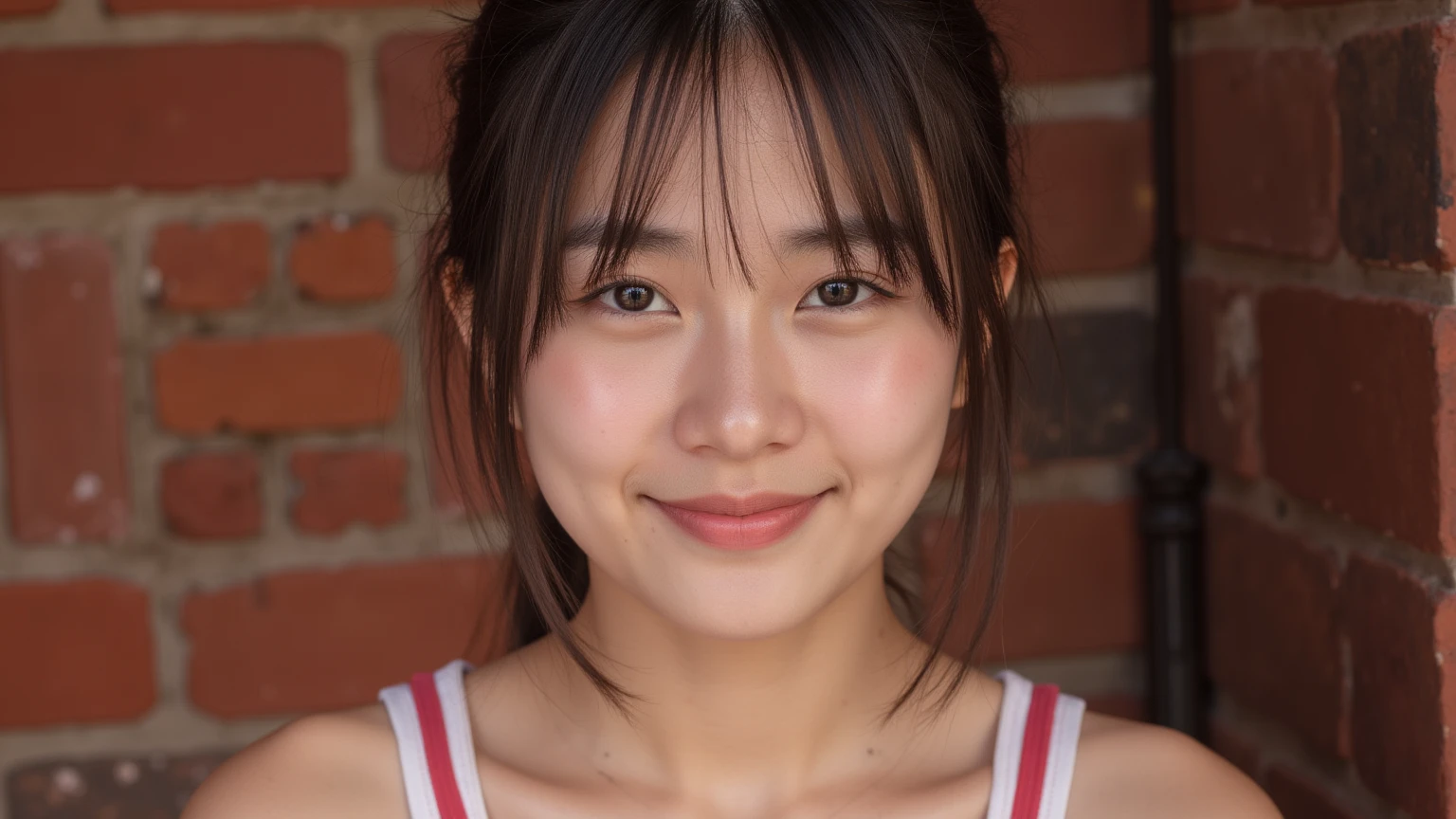 （8k、RAWphotograph、Highest quality、masterpiece：1.2),(Black-haired、ponytail、Loose curls:1.5),Gazing at the audience,Front view,erotic,White skin、(Exposing Skin:1.5)、(Flat Chest:1.3)、Absurd,、Ultra-high resolution,,(One person, One personで、No background:1.6),whole body,high school girl,Japanese women,Are standing,（Realistic：1.37）、Photon Mapping,Realistic、(Cute Face: 1.8)、(Cute Smile: 1.7)、(Round face: 1.8)、Physically Based Rendering、prospect、Depth of field rally background、photograph,Beautiful legs, small 、T-shirt and mini skirt、muscle質な体、Curvy body、muscle
