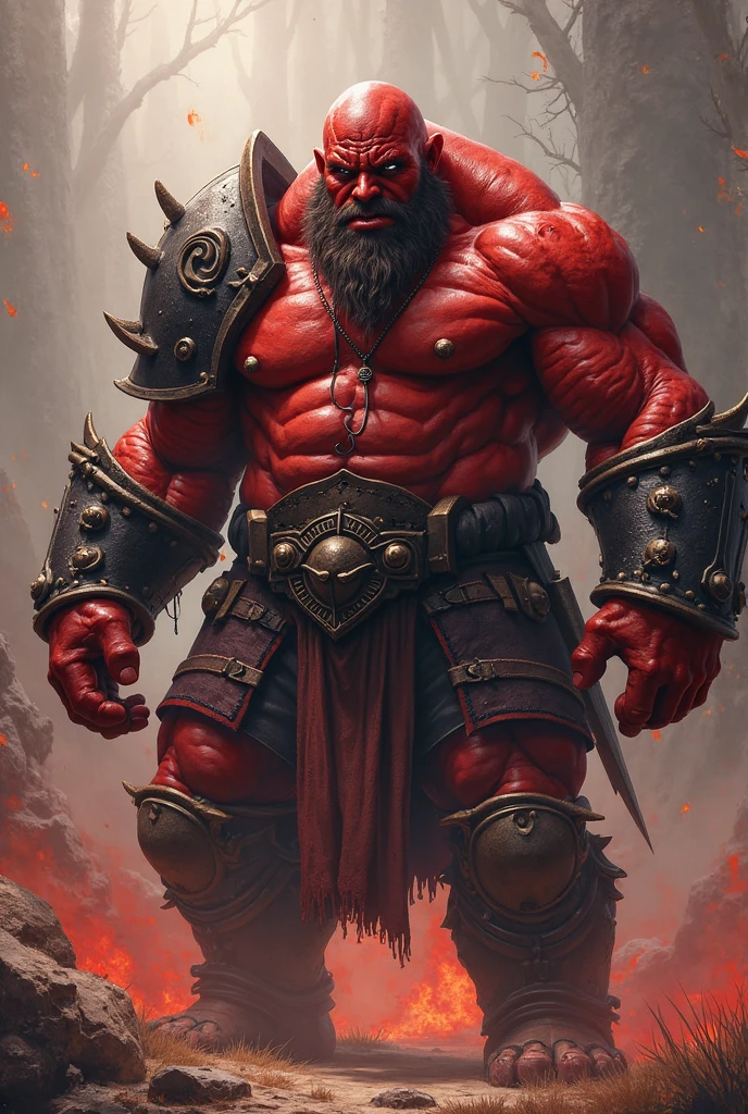 Anthropomorphic dragon boasts a "soft beefy" physique. The "soft" aspect of his physique is achieved through a meticulous distribution of muscle and fat that creates a sense of comfort and approachability. skin is a rich, deep black, with a subtle shimmer that hints at his hidden nobility. His eyes are a piercing shade of Imperial red, framed by thick eyebrows that arch over them in a constant state of curiosity. His attire, a black gambeson padded overcoat vestment with striking red salmon accents and intricate silver metal ornaments, is both functional and symbolic. The gambeson, a padded garment, is tailored to allow for a full range of motion, emphasizing his agility despite his size. The armor's design is meticulously crafted, with each detail serving a purpose. The imperial red accents trace the contours of his muscles, highlighting his physical power and determination. The silver metal ornaments are strategically placed to protect vital areas while also enhancing his aesthetic appeal. Leox's fur is predominantly black with salmon red-colored highlights that are strategically placed to accentuate his muscular structure and enhance the contrast against his armor. The fur on his torso and limbs is dense yet well-managed, giving him a sleek and powerful look that is indicative of his warrior background. His chest hair is kept at a moderate length, framing his broad pectoral muscles. Large axe like fangs. Taran Fiddler art Style