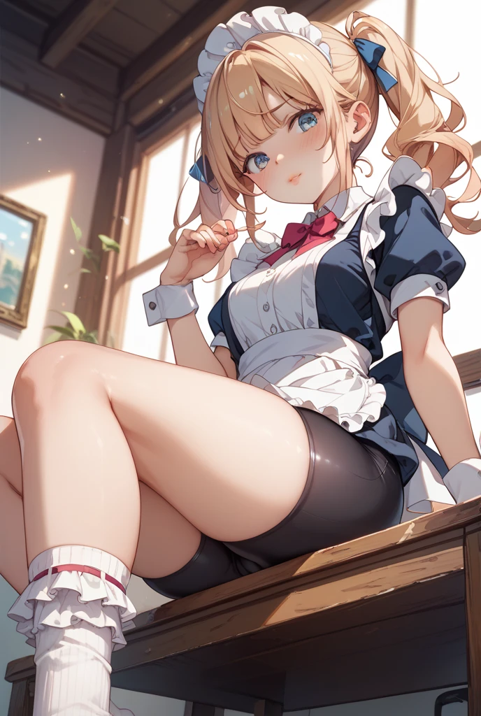 (perky chest:1.2), (pointed chest:1.2),(((Black Tunic:1.3))),(((cakes and bread in the basket),Cute and beautiful girl,Cute round face,Cute smile,with blush cheeks,Red Lip,a girl 22 years old, nsfw:1.2, beautiful body:1.3), shinny skin, BREAK, ((alice in the wonderland:1.3, cute, kawaii, lovely, funny, a girl falling down from sky:1.3, girl flying in sky:1.2, girl floating in air:1.3, rolling upskirt by wind:1.5, (with sparkling eyes and a contagious smile),open mouth, Looking at Viewer, surprised, putting hands on crotch over the skirts:1.35)), BREAK, ((floating things as follows:1.3, PlayingCards, Trump, tea cup, tea pot, tea spoons, pocket watch:1.3, lip sticks, candies:1.2, cookies, jam bottles, classical door_keys)), ((long purply_Blue dress :1.5, wearing long flaired skirt:1.3, the skirt is blowing:1.3, cute White Apron, black stockingedium long platinum-blonde hair:1.2, twin tail hair:1.6, tied hair with a large ribbon), (Blue eyes, bright pupils with highlights, detailed eyes), (lying down on your back:0.7, spreading legs with rising up straight:0.7), sexy posture, fantastic colorful art, (fantasy art:1.2, wondered images), ((correct anatomy:1.5, perfect anatomy:1.3, correct hand, small foot:1.2)), 
