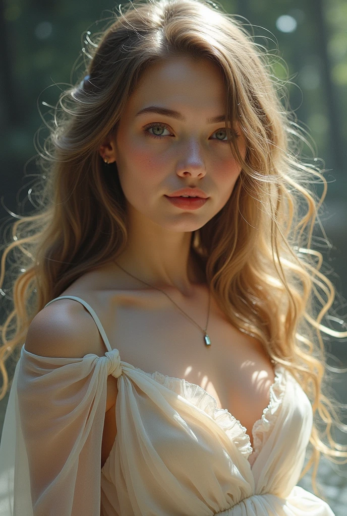 (((ultra realistic))) Photo, masterpiece, top quality, (pale skin), (Ultra detailed face and eyes:1.3), 1 girl, Adult, in a T-shirt, full body, (Eye makeup, mascara) , ((large detailed lips)), ((ash wavy hair)), ((Chyolka)) , (Natural breasts), Slim waist. ((Posing)), photoshoot, studio (soft lighting), (The play of light and shadows), depth of field, bokeh, (special attention to skin detail: 1.2), Detailed leather texture, skin pores. (Airy atmosphere of the frame. Color range - delicate, Bright, white, Pink tones), UDR, ((Film grain)), ((rays)), ((glare of the sun)), ((waist up portrait, close to the camera)) , ultra detialed,