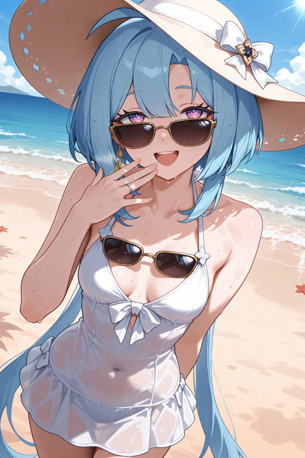 Silver-haired girl drawn in high resolution Japanese anime style、whole body、Women in yellow bikinis taking photos on a deserted beach, Bikini Model, , Young and cute gravure idol, Posing together in bras, Russian and Japanese mix, sakimichan, Asian woman, Wear a swimsuit, that'that'that'that'that'that'that'that'that'that'that'that'that'that'that'that'that'that'that'It's hot with the shining sun, Japanese Model, Cute Core, sakimichan hdri, Young Gravure Idol, Chubby