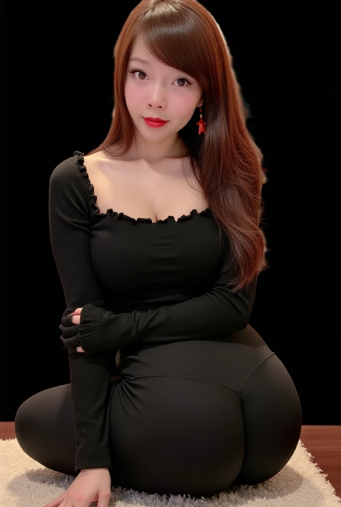 beautiful young woman, flirtatious eyes, blue eyes, thick lips, long hair, red hair, narrow shoulders, big tits, thin waist, wide thighs, big trader, thick thighs, beach, night