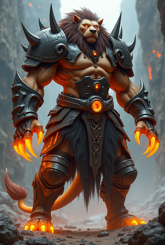 A man, bodybuilder,long red hair,black bull Face, danger teeth, long vampire teeth, orange eyes ,stand on front of mountain , background sky , seen a sky ,shouting pose ,hand is a back side , have three long tail , magical and fearless,doing hand magic