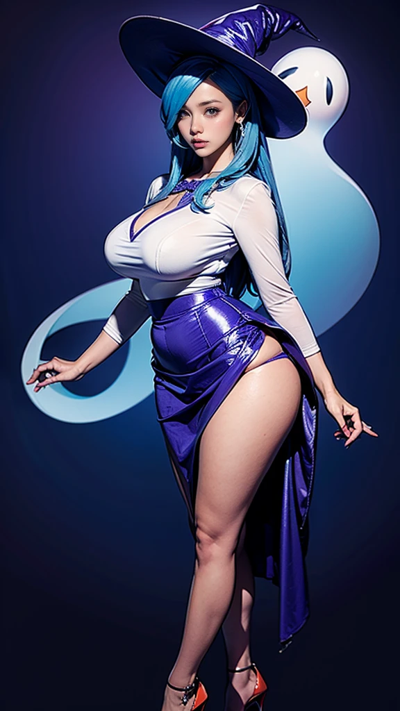 Milf with large breasts, large thighs, voluptuous blue skin, transparent dress showing the curves of the body on the moon