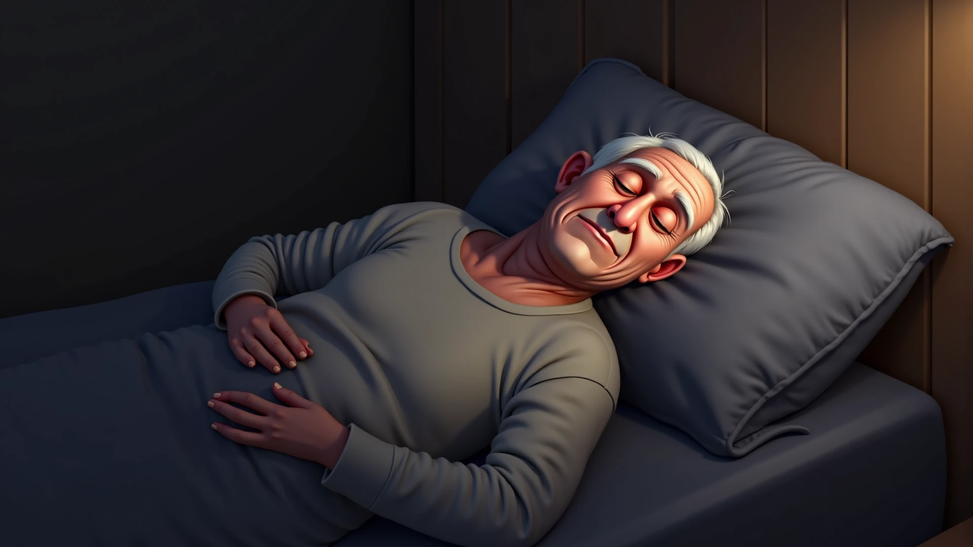 small Candlelight, in the style of tomer hanuka, joram roukes, emotionally charged portraits, rustic futurism, henrietta harris, darkly comedic, rough painting, sad, slim, ill Vietnameses old man lying on bamboo bed illustration, 1 set of gold teeth on his mounth