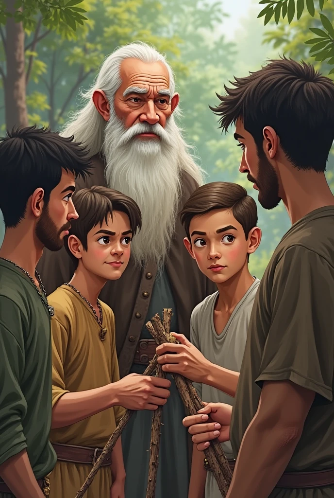 Generate a hight quality seen in cenematics 3d cartoon style The Strange Encounter
Visuals: In the heart of the forest, they hear strange sounds and suddenly encounter an old man with sparkling eyes. The atmosphere is tense but also slightly comedic, with the old man smiling mysteriously.
Prompt: "The 17 year one girls one boy children encounter a mysterious old man in the forest. He appears out of nowhere, adding suspense to the scene."
Scene