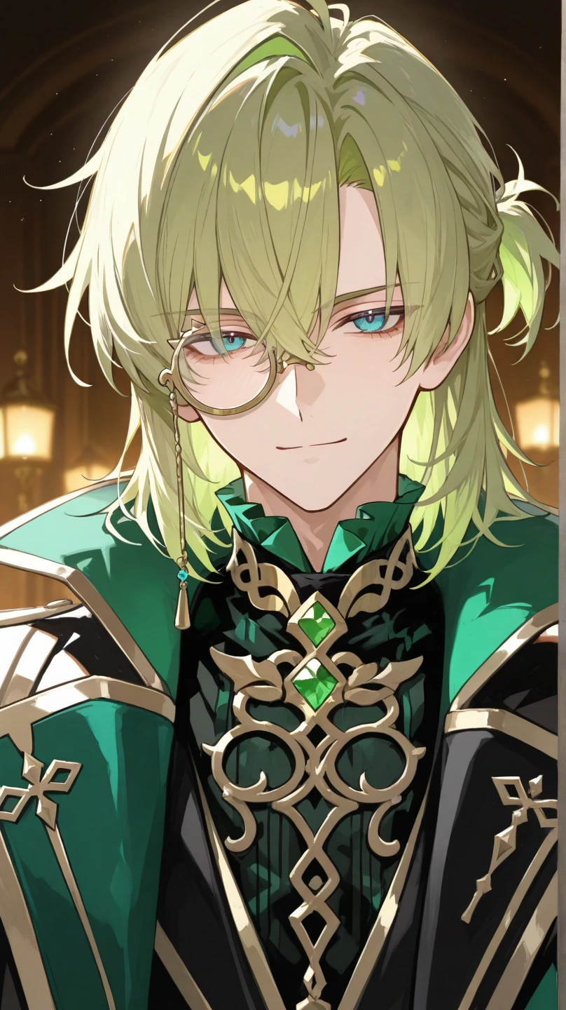 masterpiece, Highest quality, 1 person, Adult, Male Focus, alone, Medium blonde hair, Bright green eyes, View your viewers, Cape, high-quality metallic texture, Overcoat, Mouth closed, bangs, High collar,(KBXLL-san:0.6), Fantasy Aesthetics, Very detailed, Shadowverse Style, Enforcer Outfit, Elf Ears, Fixing hands,naked