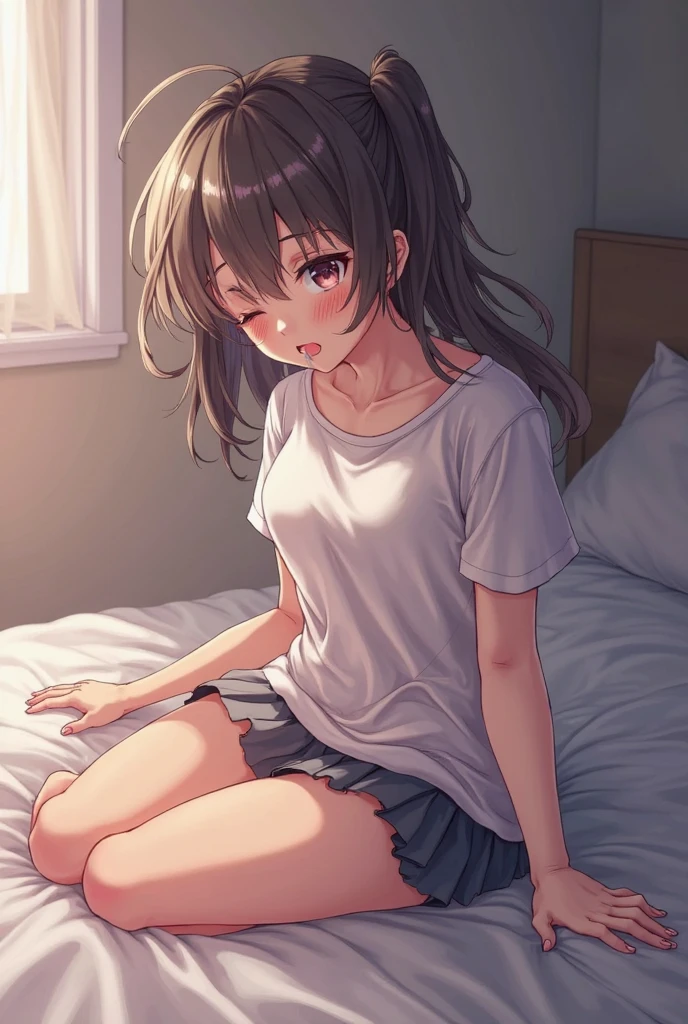 anime、Spread your legs、mini skirt、Embarrassing、Bed