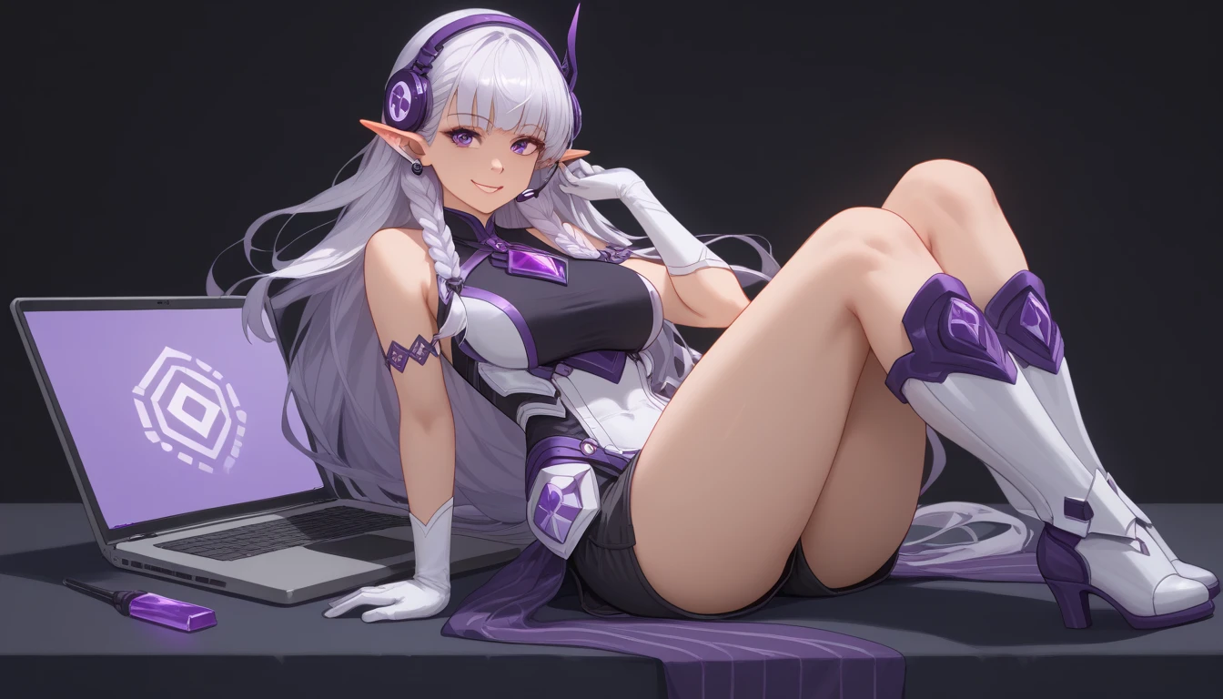 (masterpiece, best quality:1.2), 1girl, cryptic_g , sitting on sofa, dark room, smiling