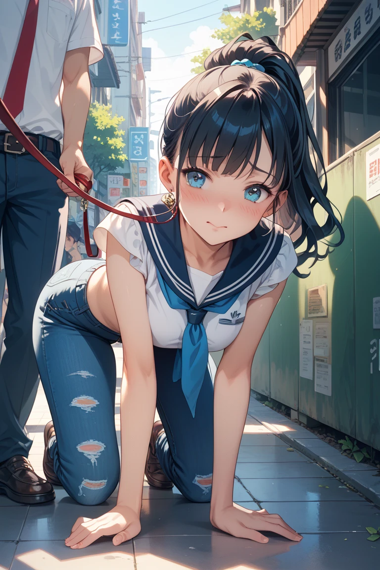 Young girl with black hair, long twintail, twintail hairstyle, (blue eyes), ((small bushy eyebrows)), wearing gothic ta clothing, loli, to school, bored eyes, bored face (Zankuro) drawing style by zankuro artist, Zancrow style, image uploaded in R34, walking to school, flirty smile , suddenly having sex in public, prone bone sex((doggy style sex)), ((public sex )) naked ass in the male crotch, old man , ((being raped by a decrepit old man in a dirty alley, ((Both people in the photo))