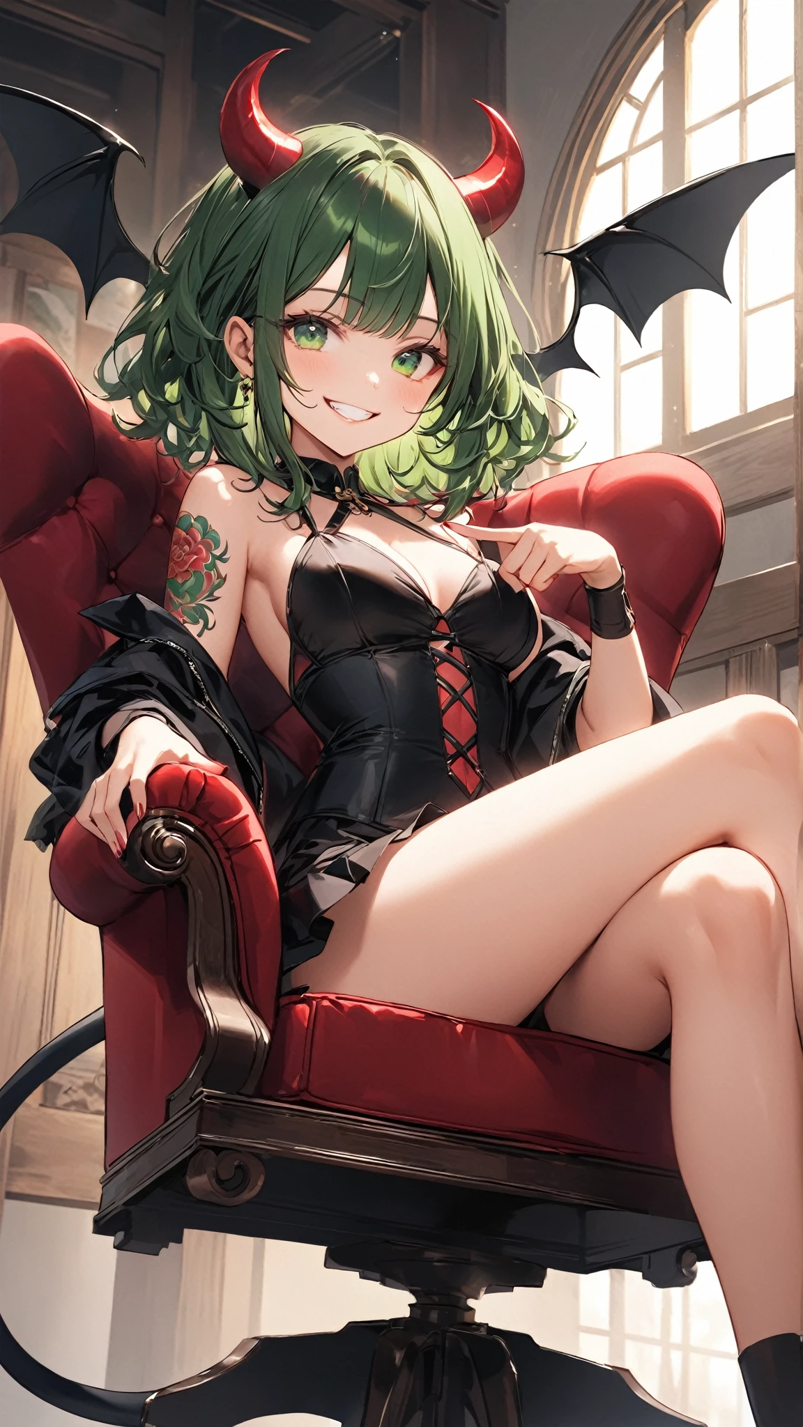((black pantyhose)), anime catgirl, ((deltamon)), (carrying a backpack), (thin cat tail a green), break, short hair, ((green hair1.5)), (cat ears a green), bob cut, 4 defined fingers, 1 defined thumb, (looking at viewer), break, sexy, ((solo)), (1 woman), ((25 years old)), ((highest quality)), ((masterpiece)), (familiar), skindentation, perfect face, 8k , (cowboy shot), break,((metallic costume)), break, blue eye, beautiful princess, evil smile, medium breasts, perfect limbs, (visible nipples:0.9), (camel toe:0.5), sexy, (sexy pose), sitting, (dutch angle), ((wearing a fancy rose dress)), in the rose garden, ((reclining)), from below,