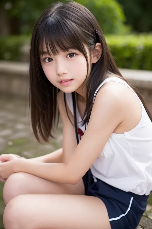 (8K、RAW photo、highest quality、Masseter muscle part:1.2)、Super detailed、super resolution、(realistic、realistic pictures:1.37),sandy beach、 japanese girl、11歳のjapanese girl、skinny girl、Very young girl、nffsw、Girl in high school uniform、laughter、grin and laugh、stare at the camera、NSFW photos、sexual photos、Junior idol、Rei Kuromiya