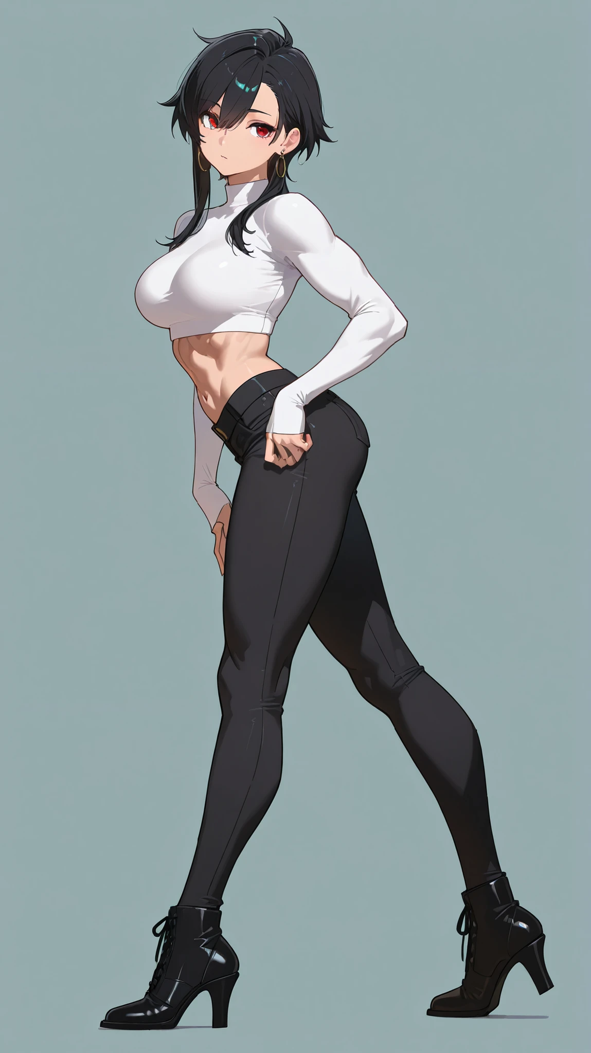 hinata hyuga, A woman in a black sports bra top and gray leggings taking a selfie, fit curvy physique, Photo adjustment, standing athletic pose, corpo inteiro feminino, imagem de corpo inteiro, corpo inteiro feminino, dramatic standing pose, thicc, parte superior completa do corpo, fotos de corpo inteiro, Pose de corpo inteiro, zoomed out full body, recorte de meio corpo, menina em forma, Pose forte