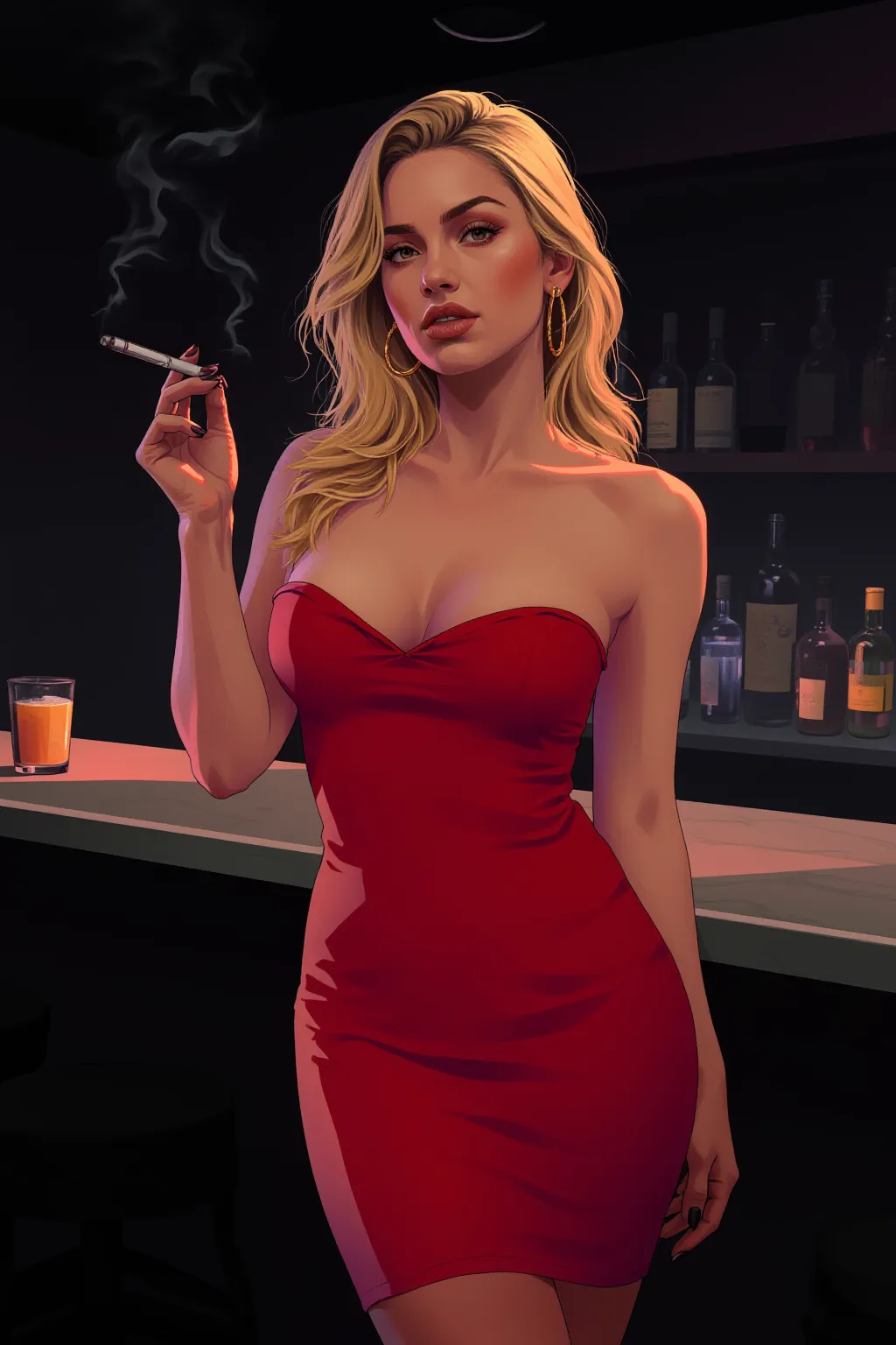 painting of a woman smoking a cigarette in a yellow dress, by Jason Edmiston, inspired by Art Frahm, pinup art, retro pulp art, by Mark Brooks, inspired by Jason Edmiston, kenton nelson, by Joe Jusko, ( art fitzpatrick ), inspired by F. Scott Hess, 5 0 s pulp illustration, inspired by F Scott Hess