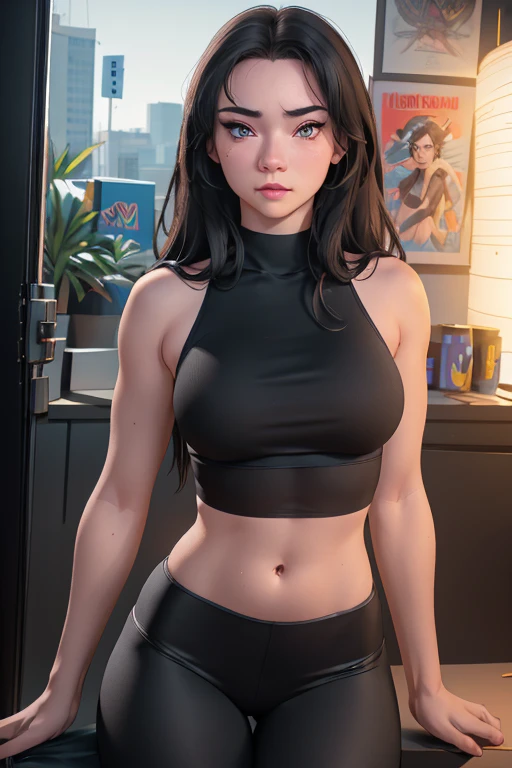extremely delicate and beautiful, Amazing, finely detail, masterpiece, ultra-detailed, highres,best illustration, best shadow,intricate,sharp focus, high quality, Megara, Megara from Disney, solo, long brown hair, curvy, milf, (giant breasts), sexy body, genshin impact, sports bra, yoga pants, cutesexyrobutts style