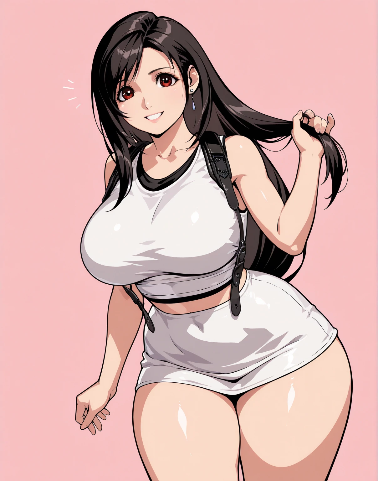 (best quality, masterpiece, illustration:1.1), [[[1girl]]], teenage woman, long black hair, giant boobs, white top, black gympants,  red eyes, beautiful, perfect body, perfect proportions, full body, idle pose, no background, tall woman., (arms down!)
