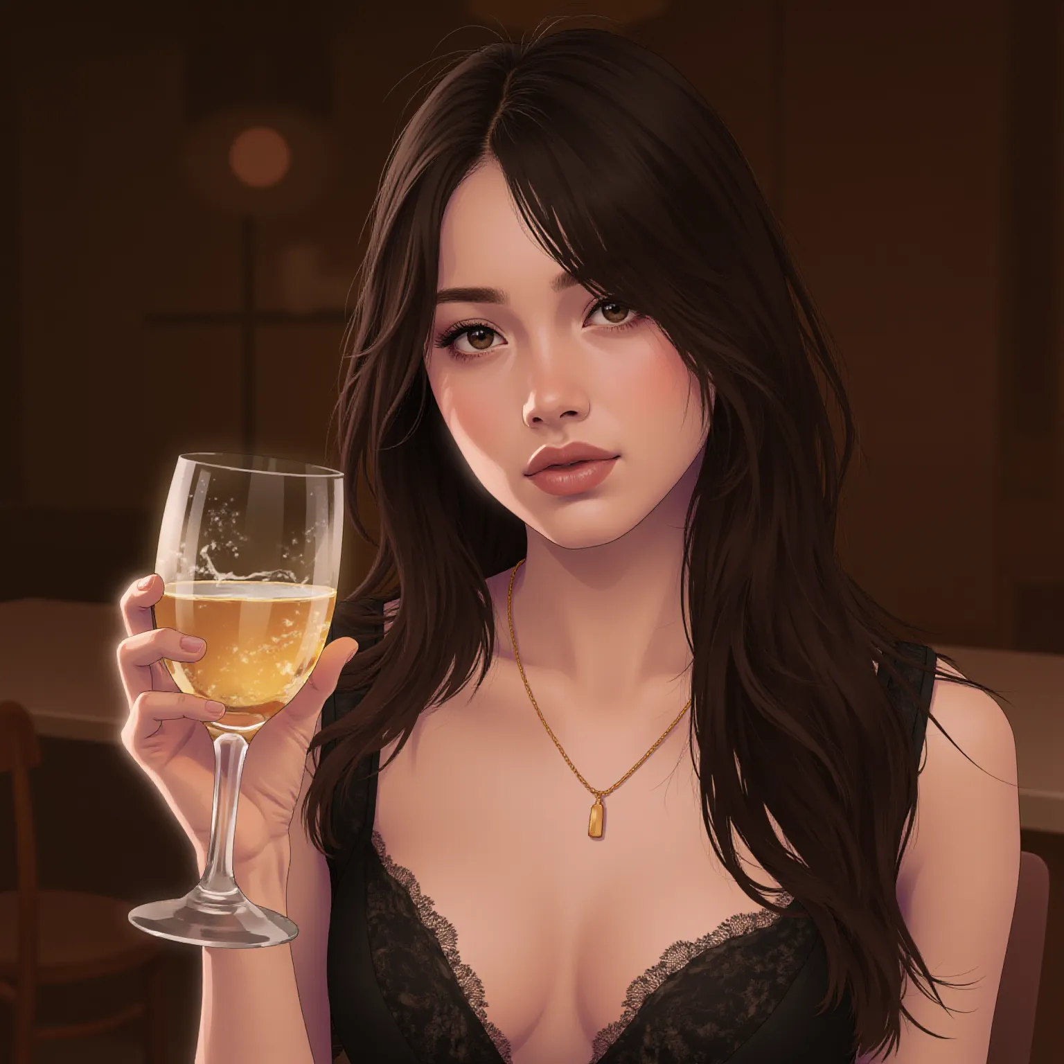 (best quality), big head, (1girl with gigantic breasts:1.3) Lace Dress , Elegant , Sit on Sofa , holding Cigarettes , holding Wine , Old Money , High Class , Marron Hair , Classy Women , Independent , Pretty, Ultra Hd ,8k , Details Hands , Slim Body Goals , Details Wine Glass , Wine