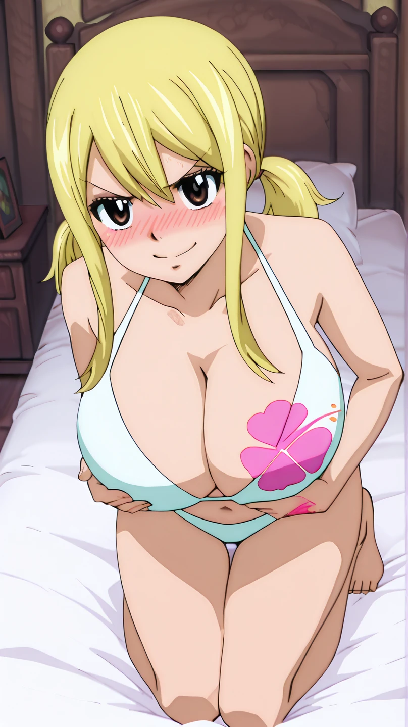 nami(one piece)、1girl, masterpiece、top-quality、{nsfw}、A sexy、big breasts、Sensitive nipples、toppless、Bushy armpit hair、Waki sweat、Hands folded behind the head、a bitter smile、