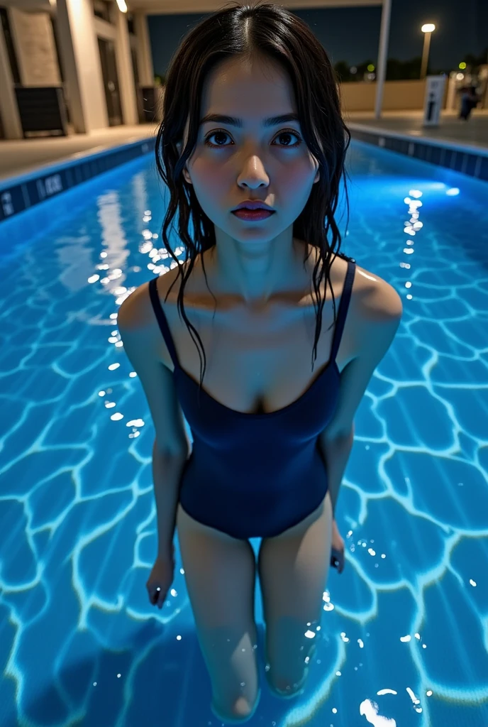(extremely detailed CG unity 8k wallpaper), (masterpiece), (best quality), (ultra-detailed), (best illustration), (best shadow), (absurdres), Honors Type, Really blushing, 17 years old, high school girl, (naked:1.5), ponytail brown hair, sweaty healthy body, wetting full body, bare legs, ultra realistic, early morning, breeze, (knee up:1.5), in crowded public pool, 